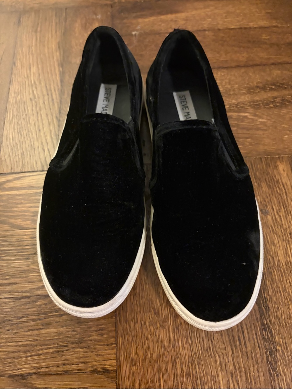 Steve Madden Black Velvet Slip On Sneakers with White Sole